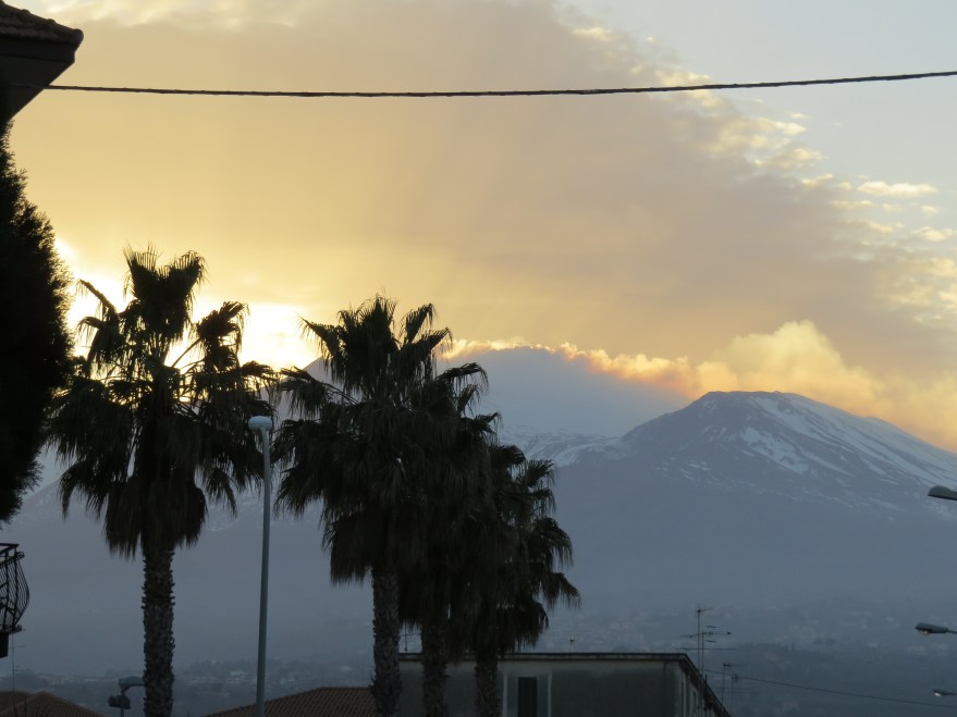 Mt Etna from Riposto, 27 miles away, at dusk.