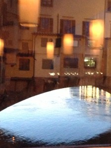 The Sun starts to set outside of the Golden View restuarant, Florence.